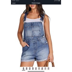 Anrabess Women's Denim Shorts Overalls Loose Fit with Adjustable Strap, Size L‎